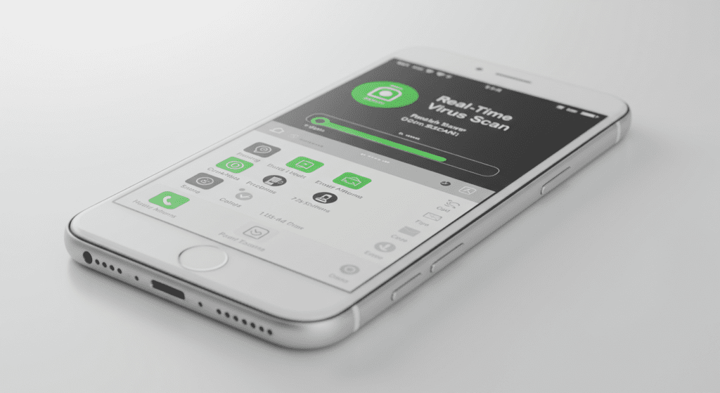 Smartphone displaying a virus scan in progress